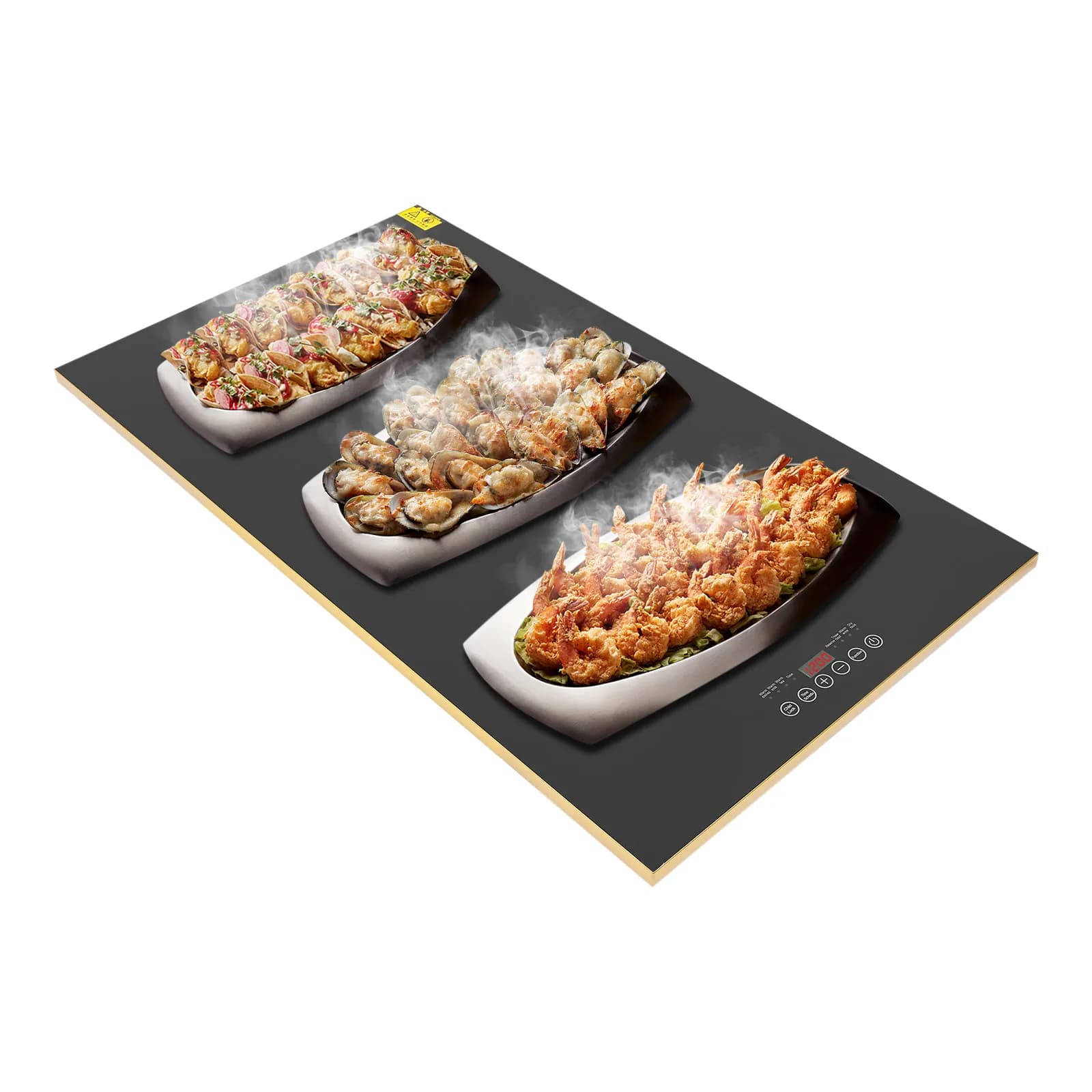 BYD 800B 8045 Scaldavivande Elettrico con Vetro Temperato e Acciaio Galvanizzato, Scaldavivande da Tavolo con Spina Standard USA 110V 50Hz 400W, Display Intelligente 40-140 ℃ Piastra Scaldavivande di Grandi Dimensioni con Temperatura Regolabile, Timer 12 Ore, 30 Minuti per Ogni Livello, Senza Montaggio