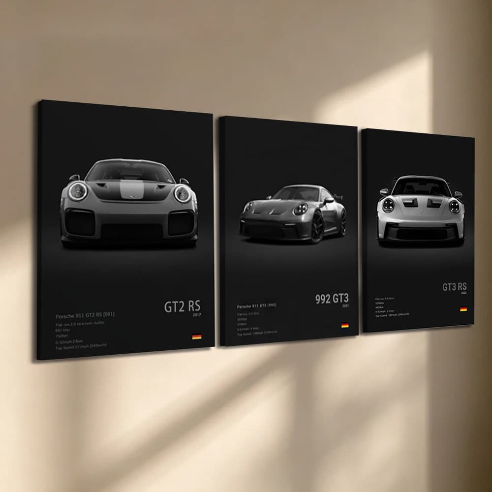 3pcs/Set Wooden Frame Canvas Wall Art, RS Sports Car Print, Modern Man Living Room Bedroom Kitchen Office Home Decor