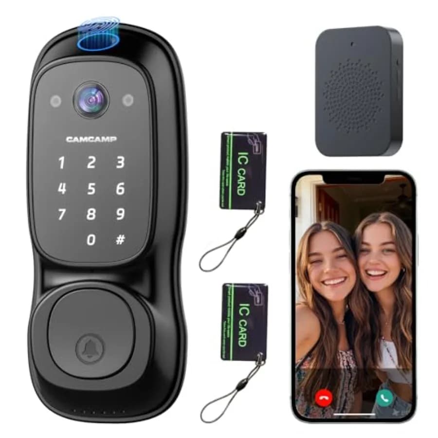 Serratura Intelligente con Telecamera e Campanello 3-in-1, Serratura Smart per Porta d'Ingresso con Impronta Digitale, Ingresso Senza Chiave e Visualizzazione in Diretta