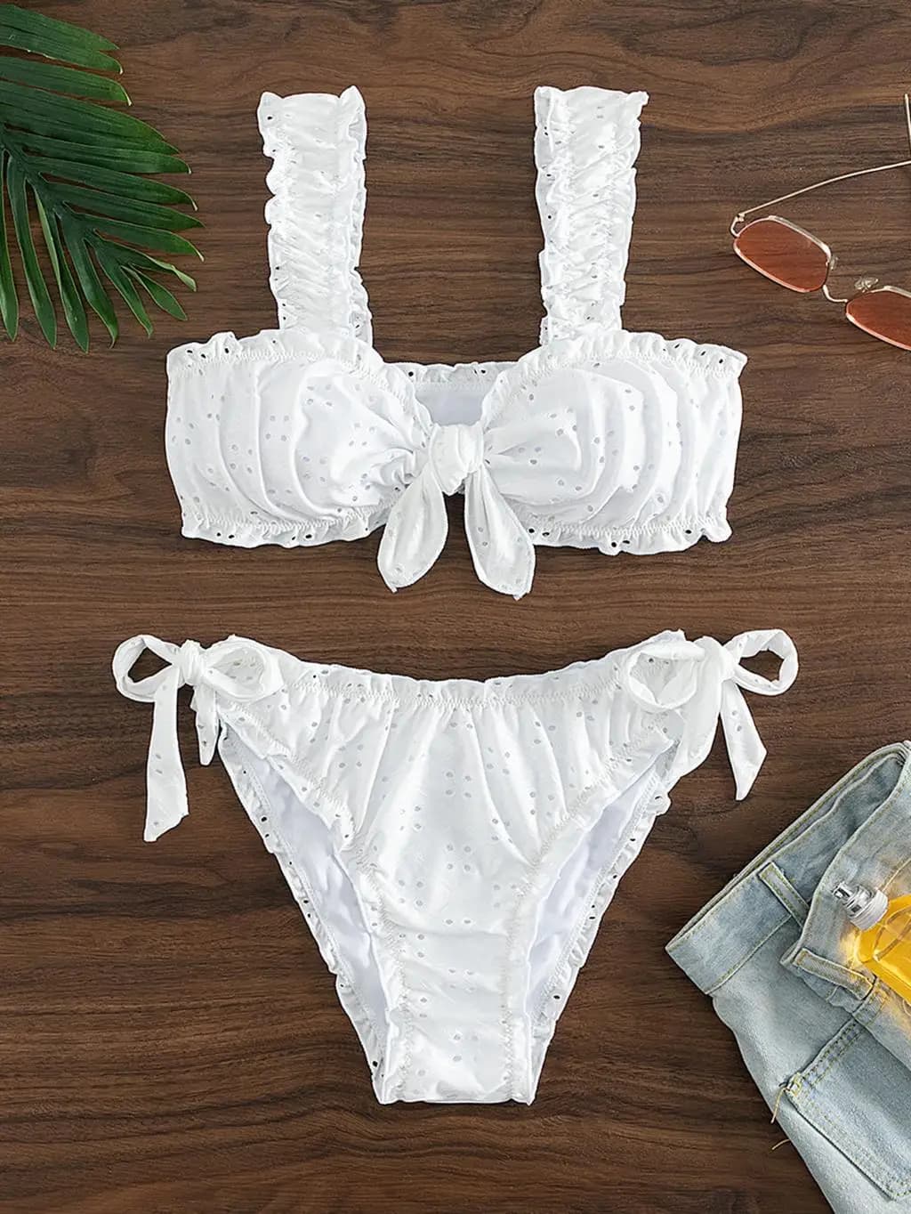 Bikini con Nodo Frontale e Laccetti Laterali Schiffy 2026, Sexy White Swimwear for Women, Beachwear