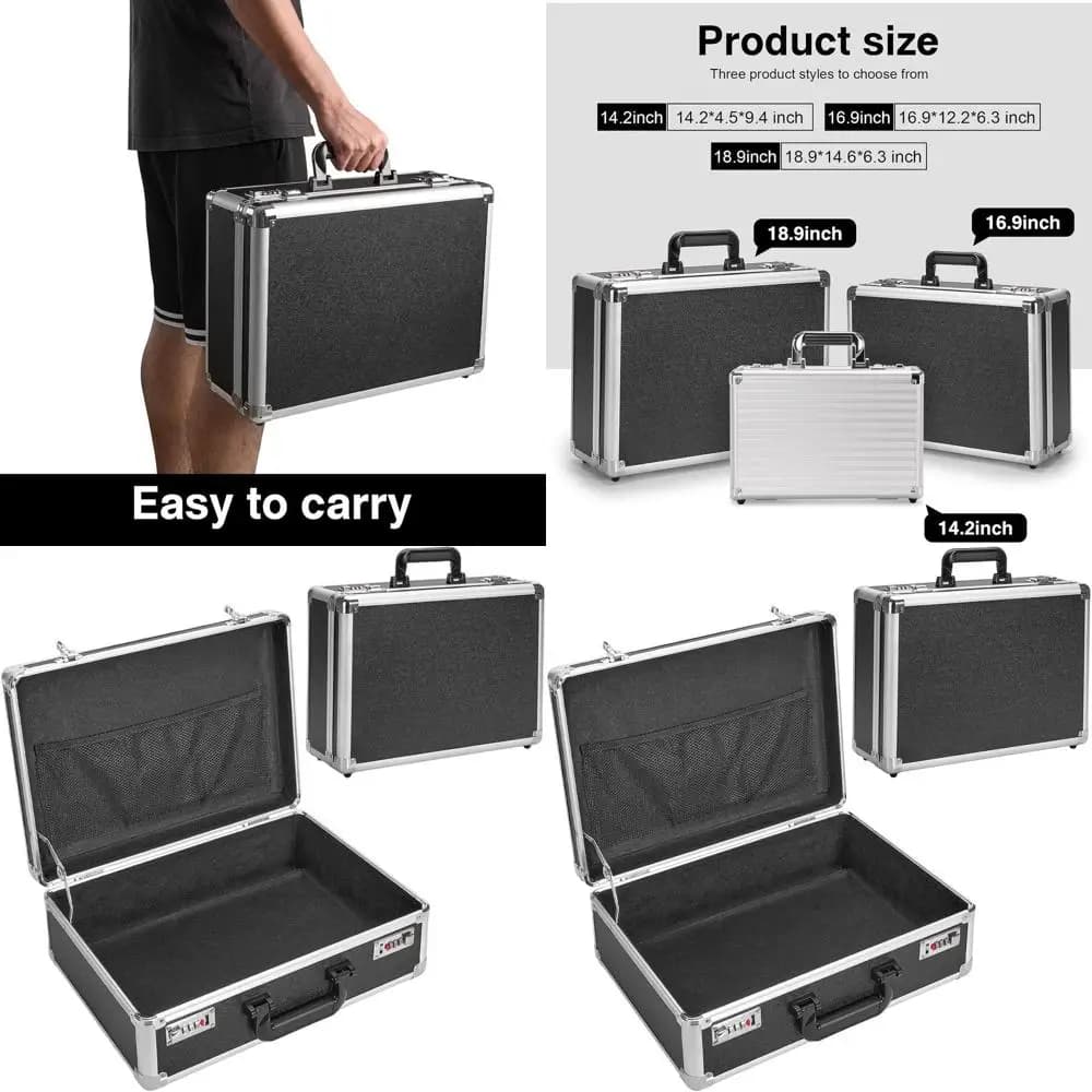 Large Portable Storage Box with Double Combination Lock for Cash, Documents and Value Objects - 16,9 x 12,2 x 6,3 Inches, Black
