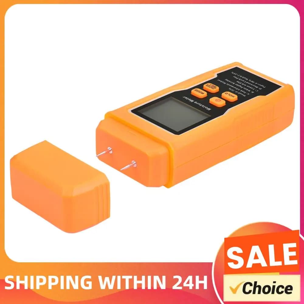 Two Pins Wood Moisture Meter with Temperature Display Digital Wall Hygrometer Timber Damp Detector for Lumber Concrete Building