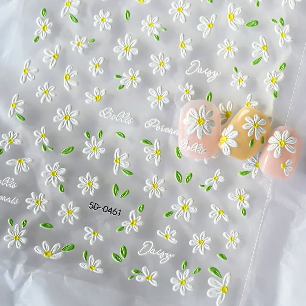 1 pz bianco margherita fiore in rilievo 5D adesivo per unghie primavera estate adesivo slider decorazioni per unghie adesivi manicure decalcomanie fai da te