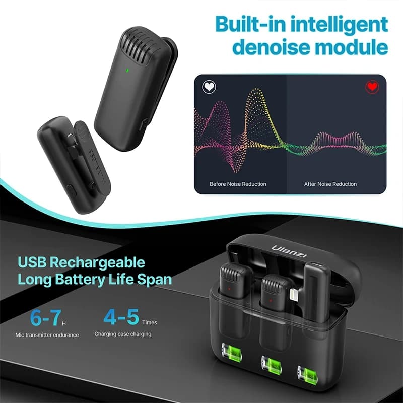 Ulanzi J12 Microfono lavalier wireless Set microfono da bavero Mini microfono per registrazione video corta per iPhone 16 15 14 Trasmissione in diretta Android