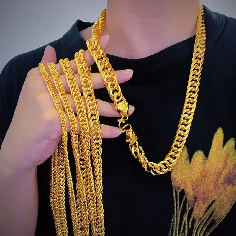9999 24K Pure Gold Men's Flat Chain Boss Necklace, Simple and Elegant Exclusive Gold Jewelry for Men