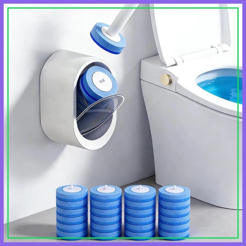 Sistema di Pulizia WC Usa e Getta - Kit con 16 Ricariche, Spazzola e Supporto a Parete per Pulizia Profonda del Bagno