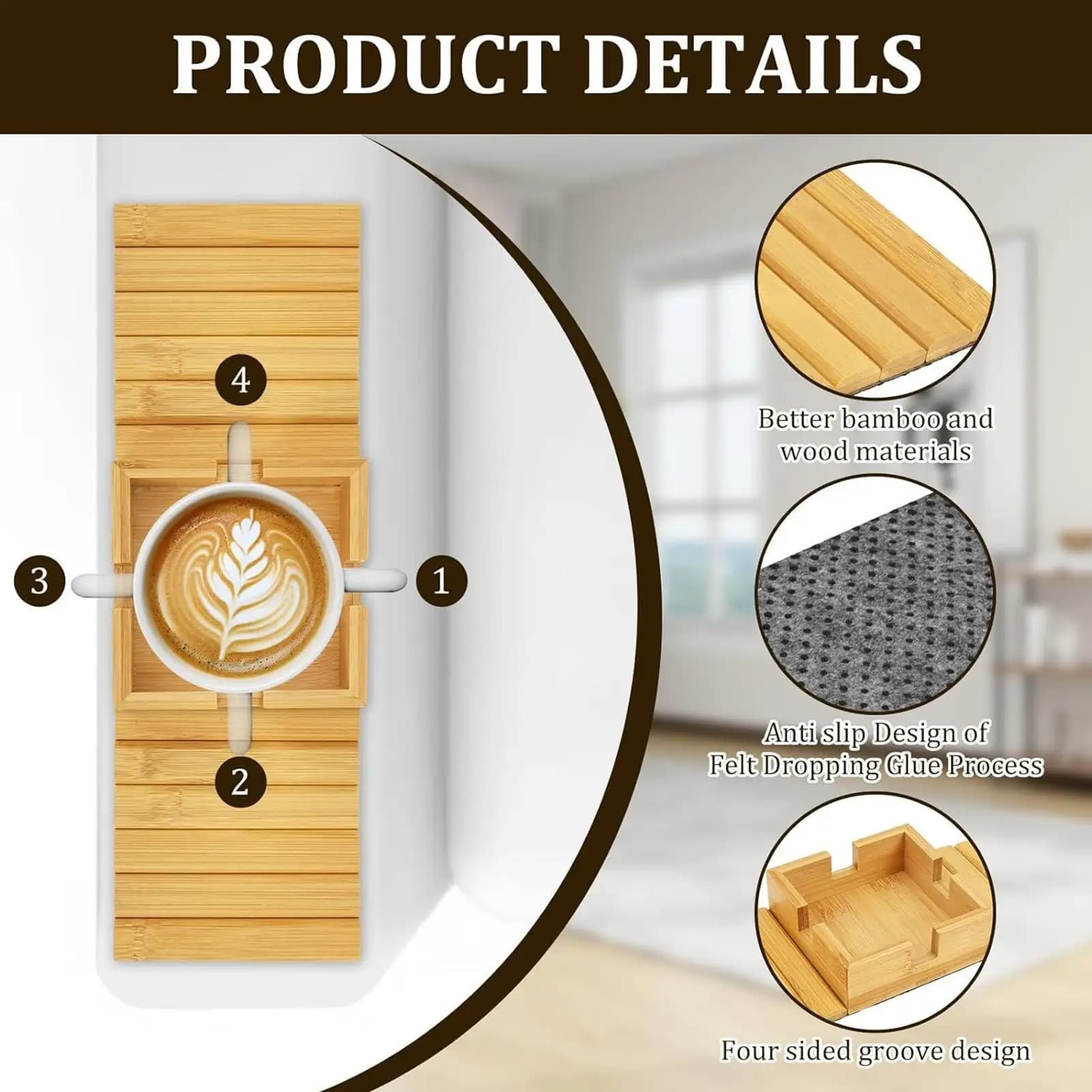 Tavolino da Bracciolo Antiscivolo per Divano, Organizer per Bracciolo del Divano, Vassoio per Soggiorno, Dormitorio, Camera da Letto, Gadget, Snack, Cellulare, Tablet