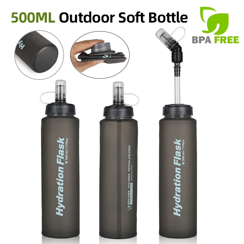 Bottiglia morbida da esterno da 500 ml BPA pieghevole bottiglia d'acqua per idratazione libera borsa d'acqua sportiva portatile per corsa escursionismo ciclismo arrampicata