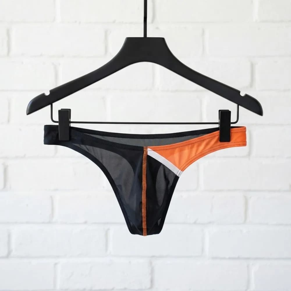 Slip a triangolo da uomo alla moda con patchwork, intimo maschile a vita bassa, perizoma sottile in seta ghiaccio