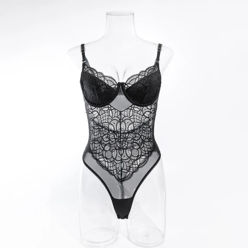 Bikini-style lace-trimmed breathable hollow-out underwire women's one-piece shapewear
