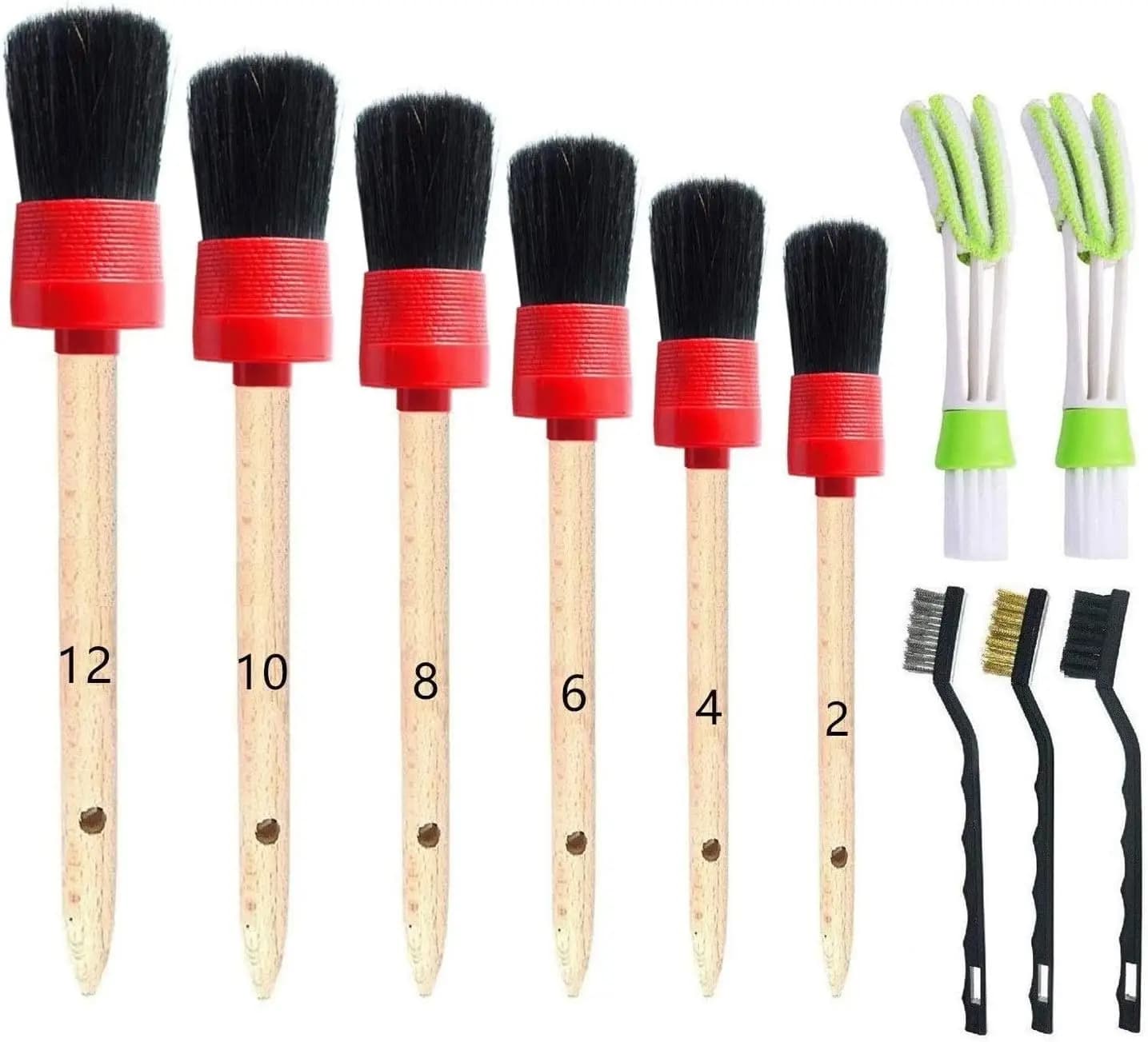 Set di dettagli automatici da 11 pezzi, spazzole per capelli di cinghiale, filo di acciaio e spazzole A/C, setole rosse e morbide