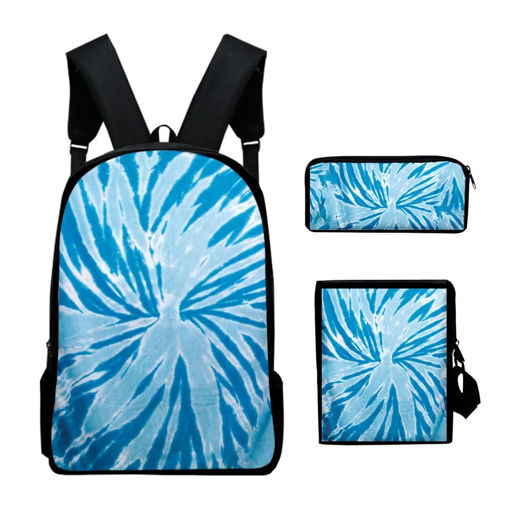Classic Popular Colourful Tie dye 3D Print 3pcs/Set pupil School Bags Laptop Daypack Backpack Inclined shoulder bag Pencil Case