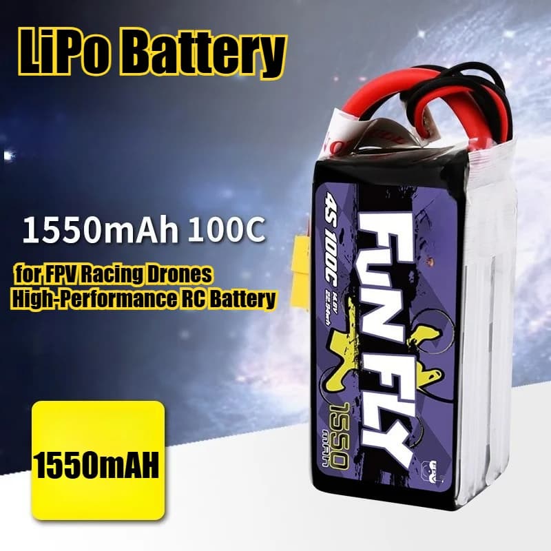 Battery LiPo 1550mAh 100C 4S for FPV Racing drones, High Performance RC Battery for Ultra-Light drones, Racing and Freestyle