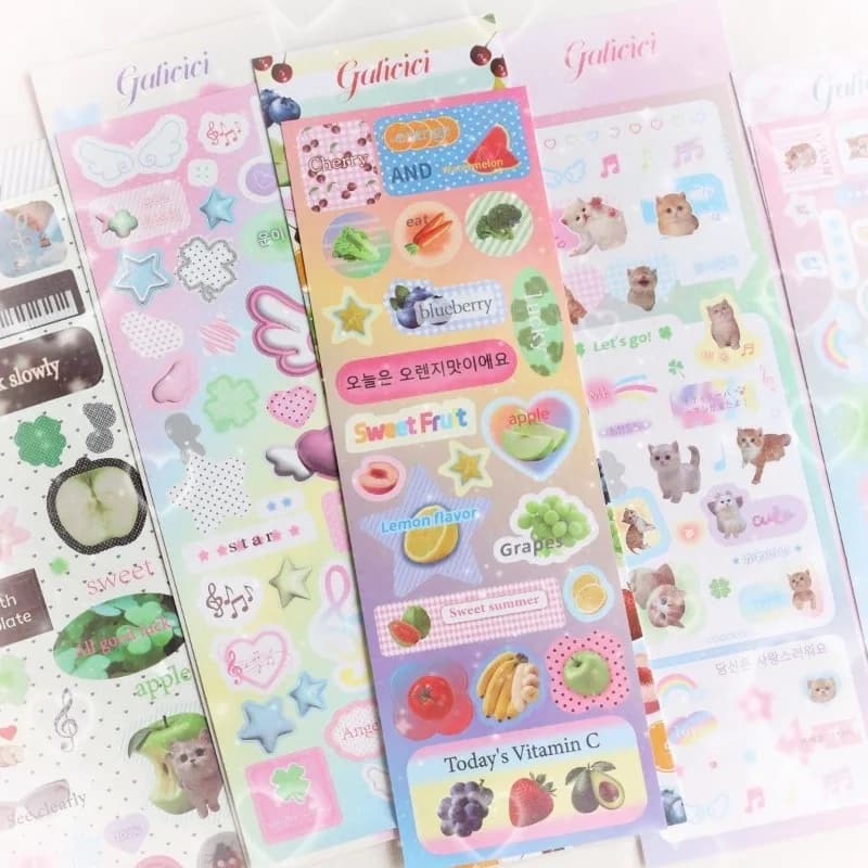 Adesivi con animali dolci Forme di trifoglio e mela Decalcomanie con glitter scintillanti per la journaling Forniture di adesivi per scrapbooking simpatico cartone animato