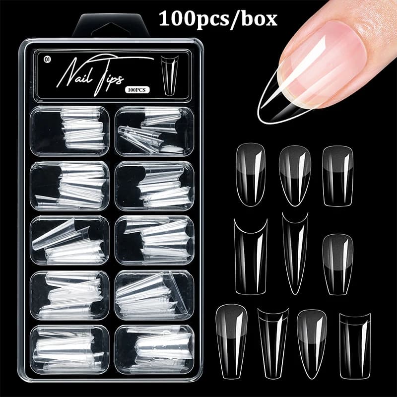 🛒100Pcs Soft Gel False Nail Tips Short Square Coffin Almond Artificial Press On Fake Nails Extension Manicure Tools