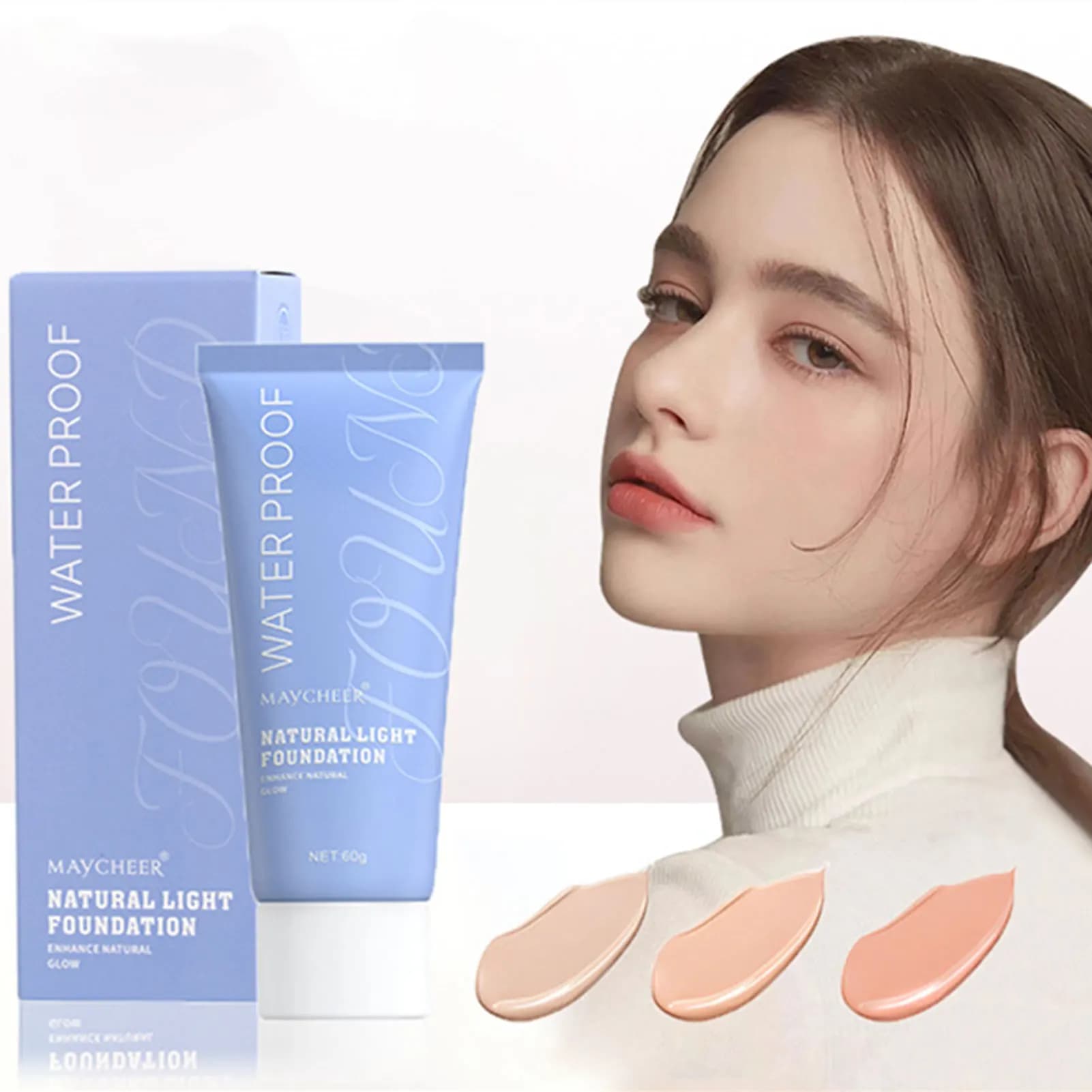 Fondotinta liquido da 60 g, fondotinta liquido naturale-glow, fondotinta nascosto idratante impermeabile da indossare ogni giorno per il trucco quotidiano