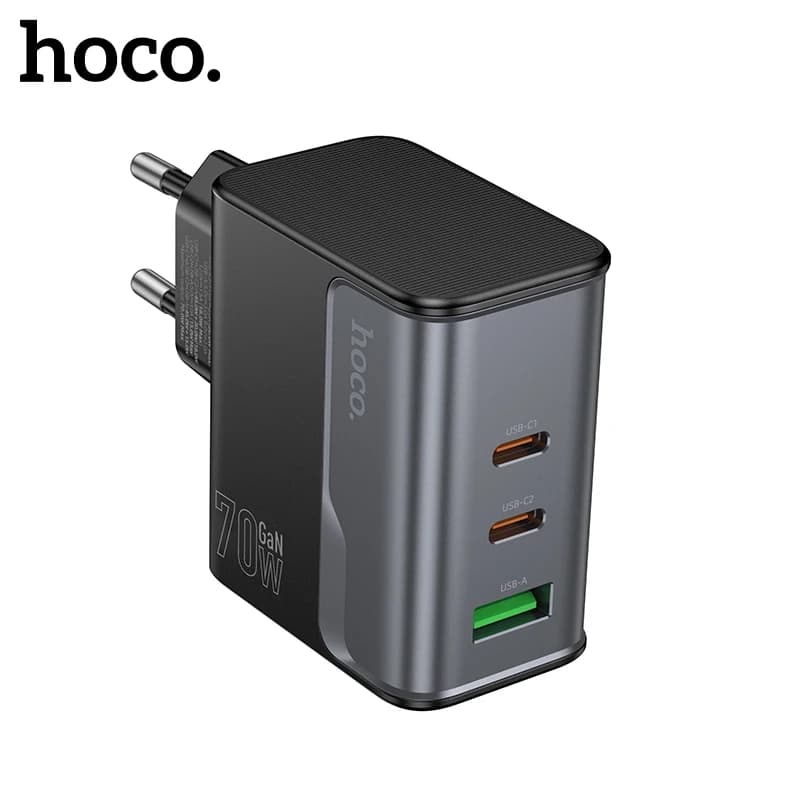 HOCO GaN 70W Spina UE Caricatore Del Telefono Per Samsung S25 S24 Dual USB C PD QC Adattatore Da Parete di Ricarica Rapida Per iPhone 16/15/14 Pro Max
