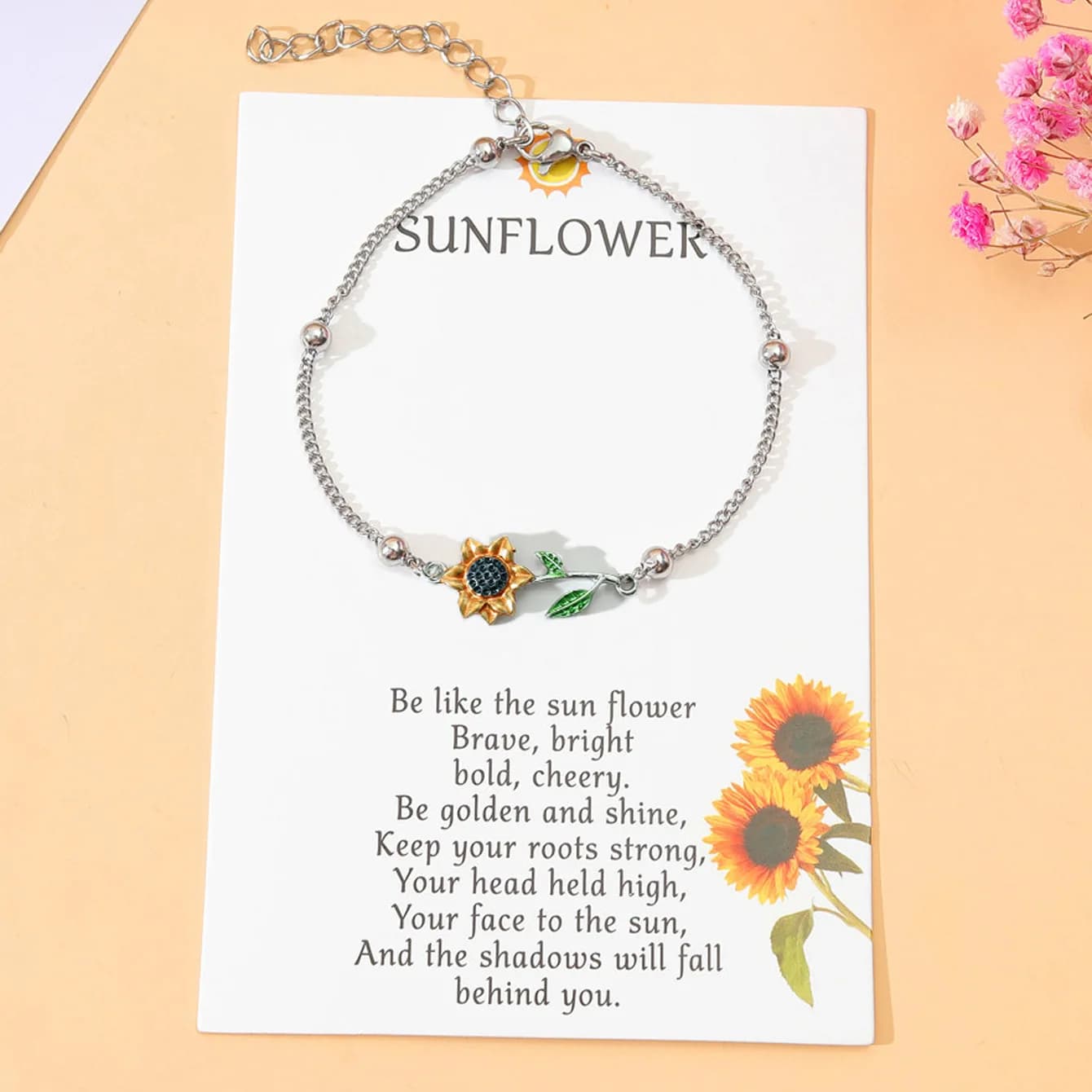 Bracciale girasole moda coreana per donna Bracciale con ciondolo pianta fiore in acciaio inossidabile Gioielli da festa casual Regalo per amica