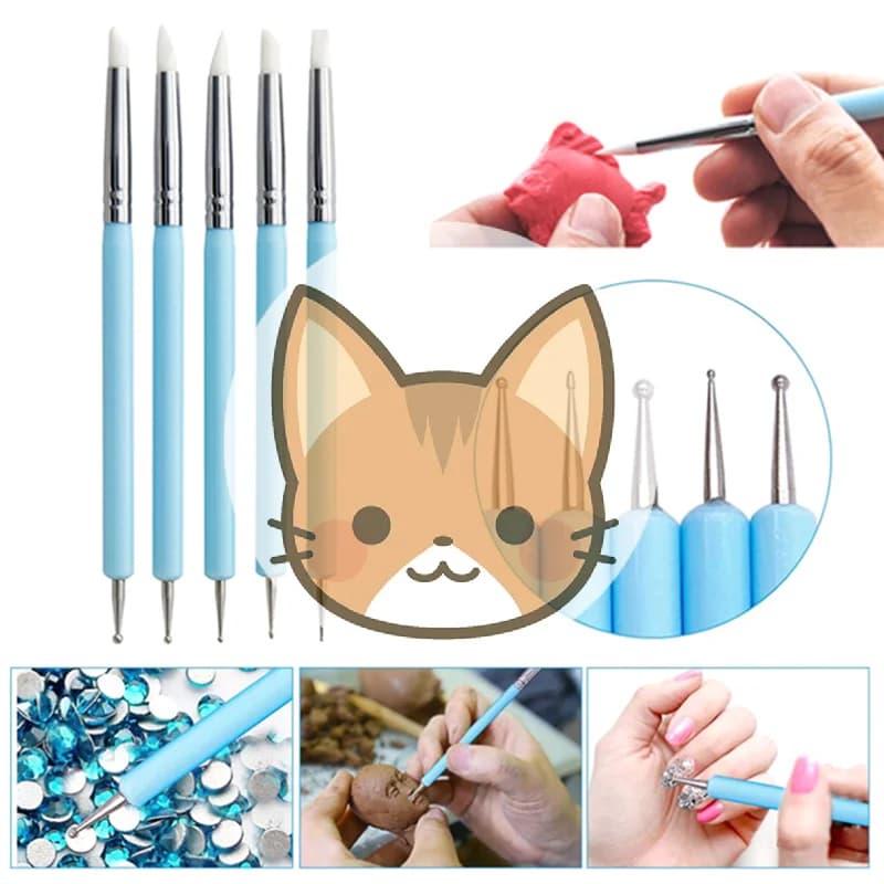 Set di 5 Utensili in Silicone per Modellare l'Argilla, Strumenti per Nail Art, Ceramica e Scultura Fai-da-Te