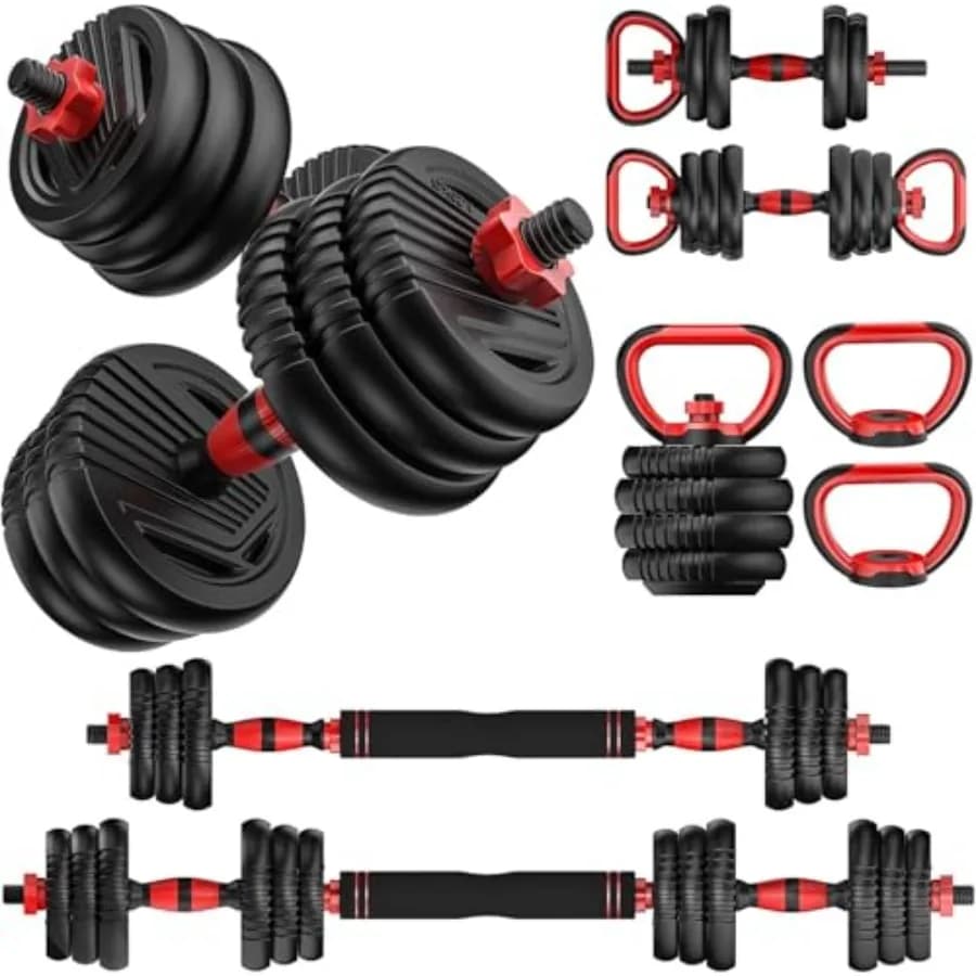 Adjustable UNNMIIY 20/30/45/70/90 pounds, Set of Free Weights with Connector 5 in 1, Usable as Libra and Kettlebell