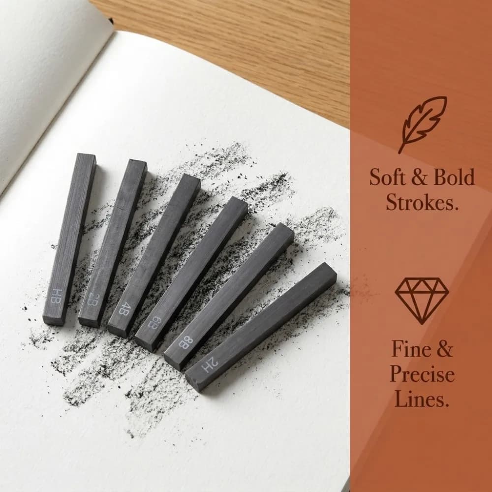 6PCS Square Shape Sketch Charcoal Sticks Break Resistant Pure Charcoal Square Charcoal Bars 2.48in Drawing Charcoal Art Graffiti