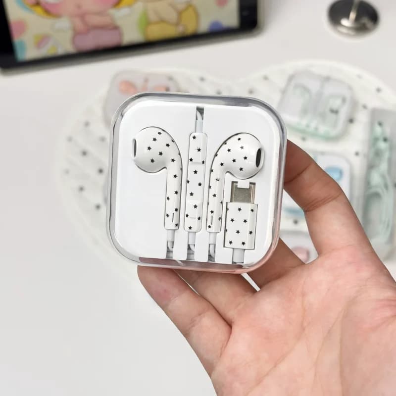 Cute Polka-dot Star Type C Earphone For Mi Iphone Samsung Headset Hifi Gaming Music Wired Earbuds Korean Style In Ear Headphones