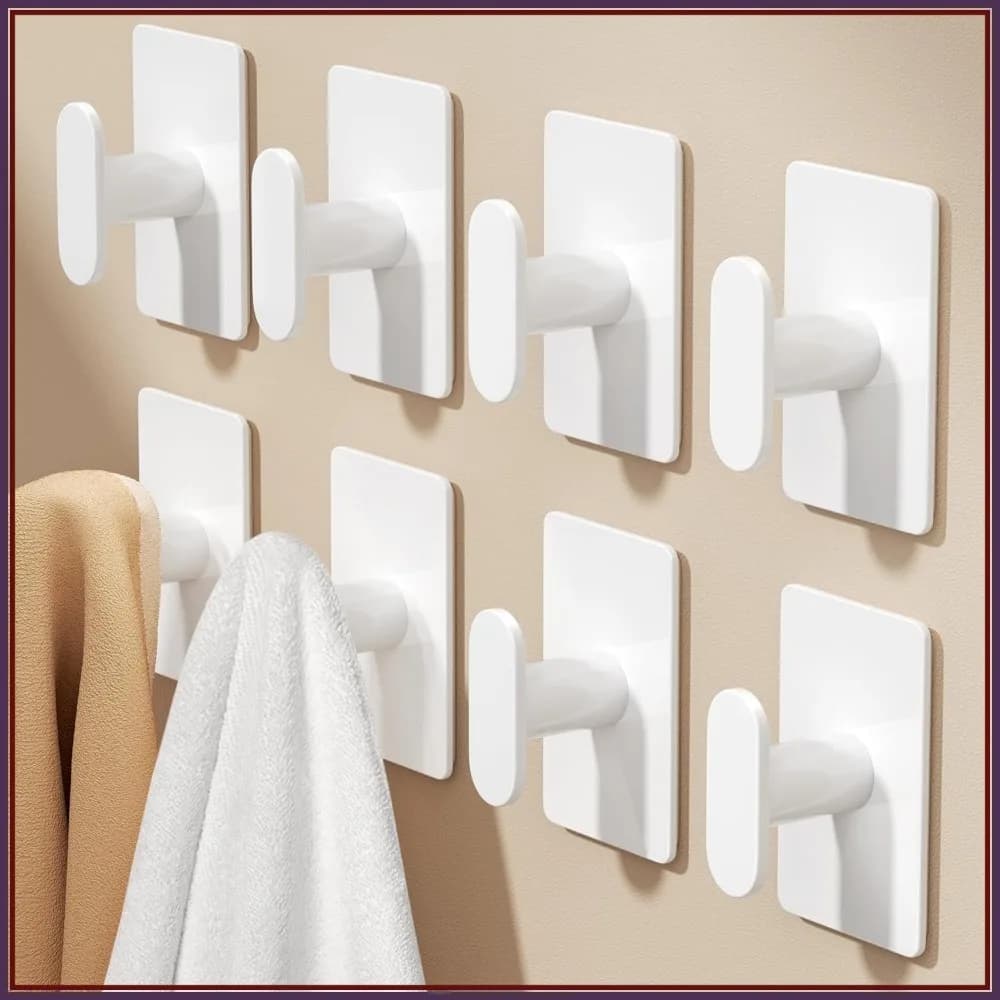 Ganci Adesivi Robusti da 20LB per Asciugamani da Bagno, Bianchi, Confezione da 8 - Appendiabiti da Parete per Doccia, Cucina, Camper, Dormitorio, Appartamento