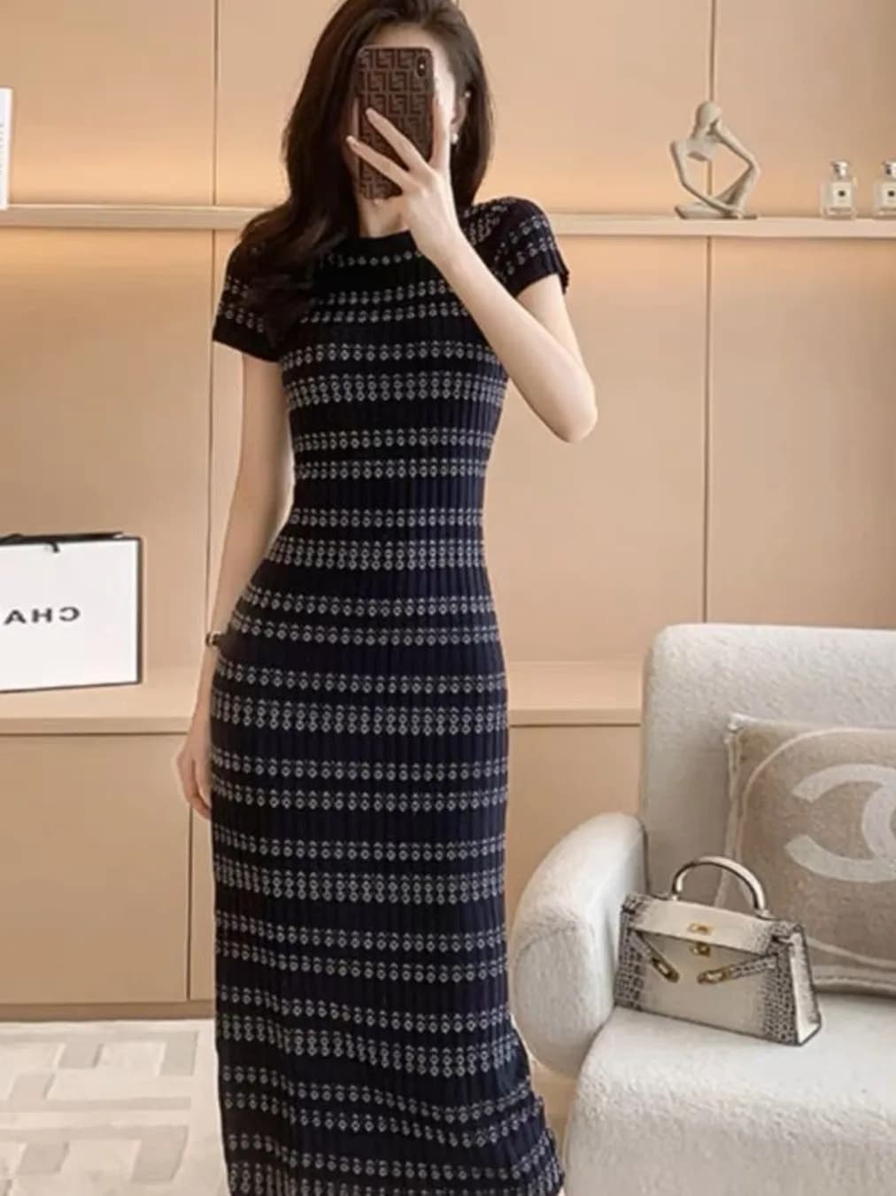 Stunning Knitted Stripe Dress Unique Slimming Long Korean Style Spring Summer Autumn Winter Fashionable Elegant Skirt for Women