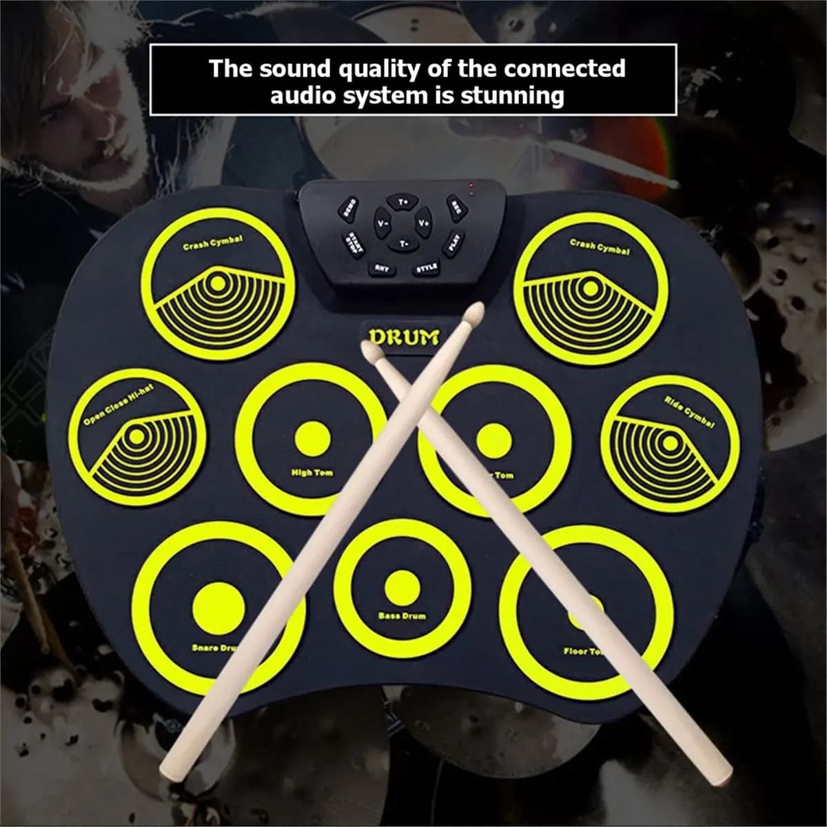 Compatible Electronic Drum Set 9 Pads Electronic Drum Set Hand Roll Drum Set Supports Games with Drumsticks Pedals