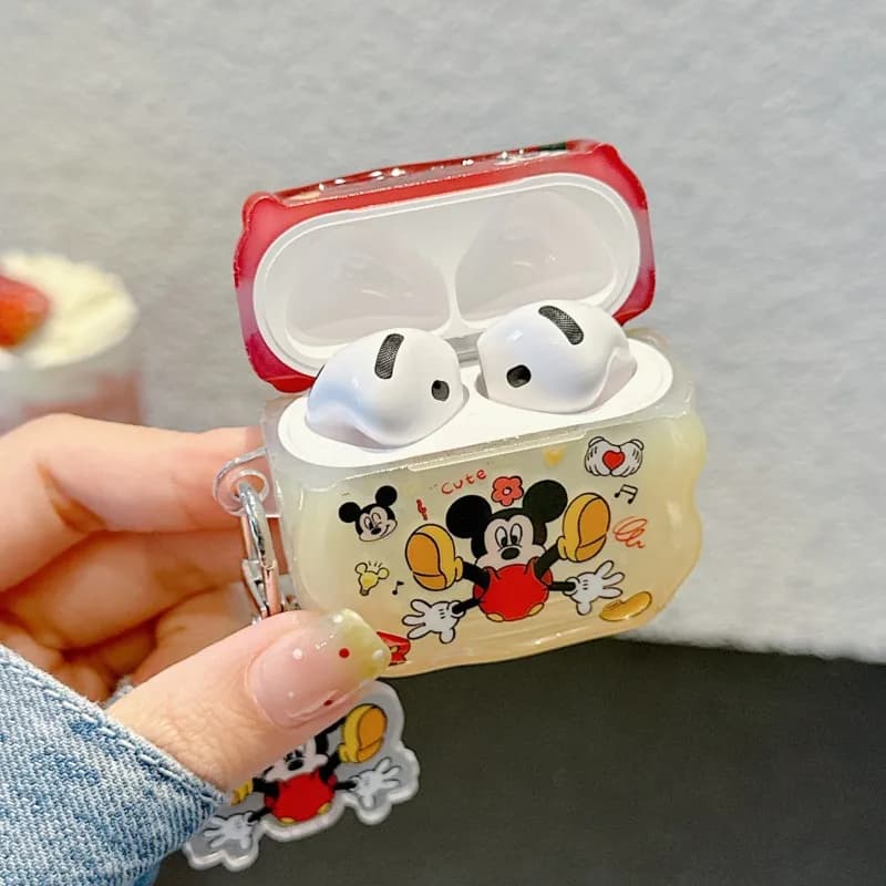 Custodia Kawaii Disney Mickey Mouse per AirPods con portachiavi per AirPods 4 3 2 1 Pro Pro2 Pro3 Wave Cover protettiva trasparente