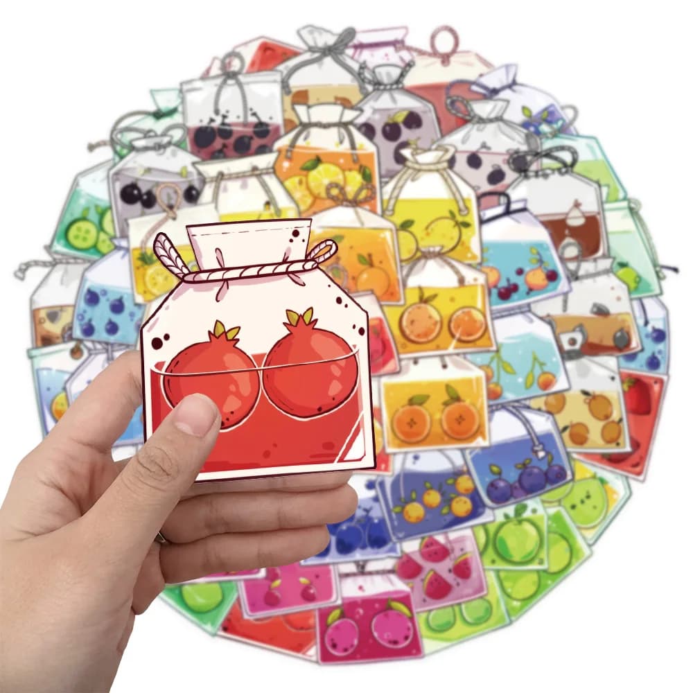 50 Pezzi Adesivi Impermeabili Trasparenti a Forma di Sacchetto di Tè alla Frutta in Materiale PET Decorativi per Chitarra e Quaderni