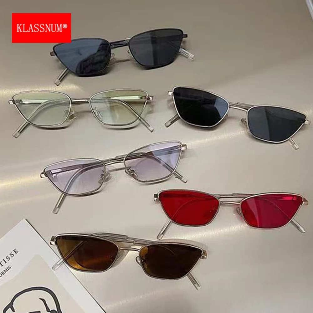 KLASSNUM Occhiali da Sole Cat-Eye Trendy da Donna 2026, Lenti Colorate con Montatura Piccola in Metallo, Nuovi Occhiali da Sole di Lusso Firmati