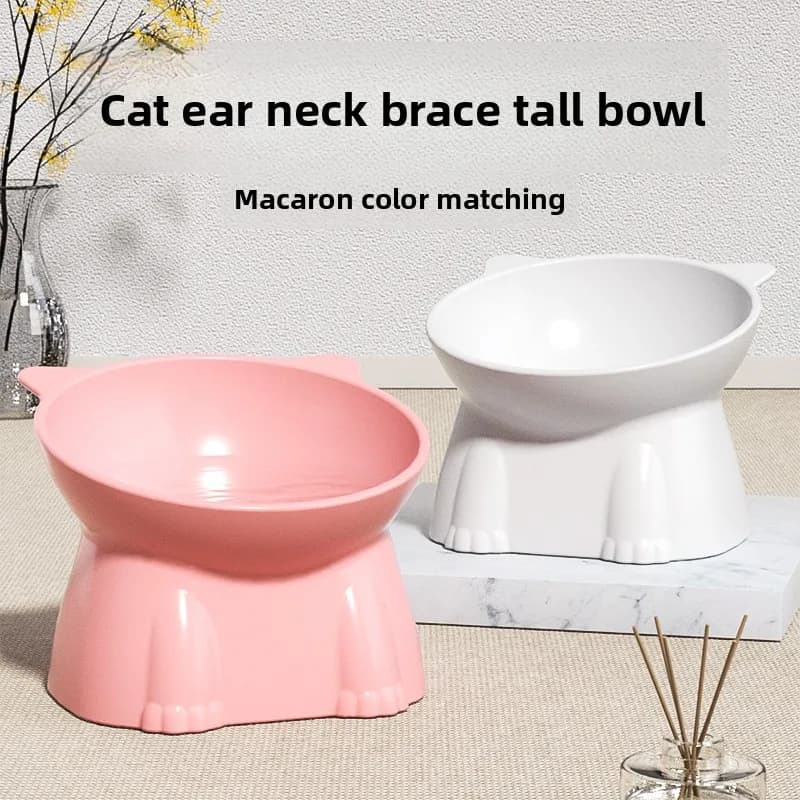 Ciotole per gatti multicolori Bacino per cibo per gatti in plastica Bacino per piedi alti Bocca obliqua Ciotola per riso per animali domestici Ciotola per bere animali domestici antiribaltamento
