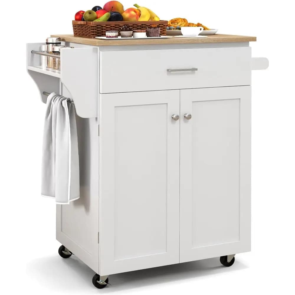 Carrello da cucina bianco con ruote, ripiani portaoggetti, portaspezie e portasciugamani, 32,5L x 19W x 36H
