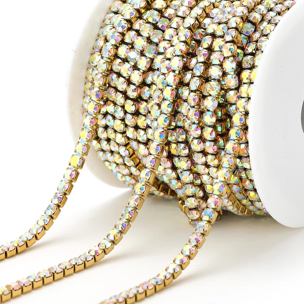 Catena di Strass con Nappine in Acciaio Inox da 1 Metro per Creazione di Gioielli Fai-da-Te, Collane e Bracciali per Donne