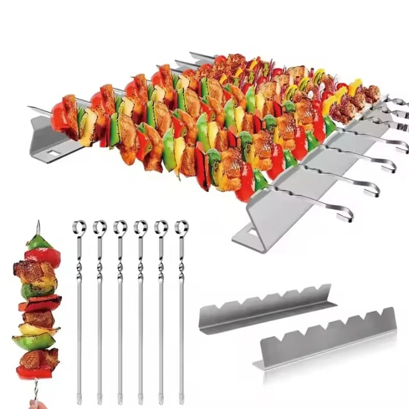 Support for skewers Non-slip groove Stainless steel Long durable barbecue tools Barbecue Grill Shish Kabob Rack Outdoor Tools