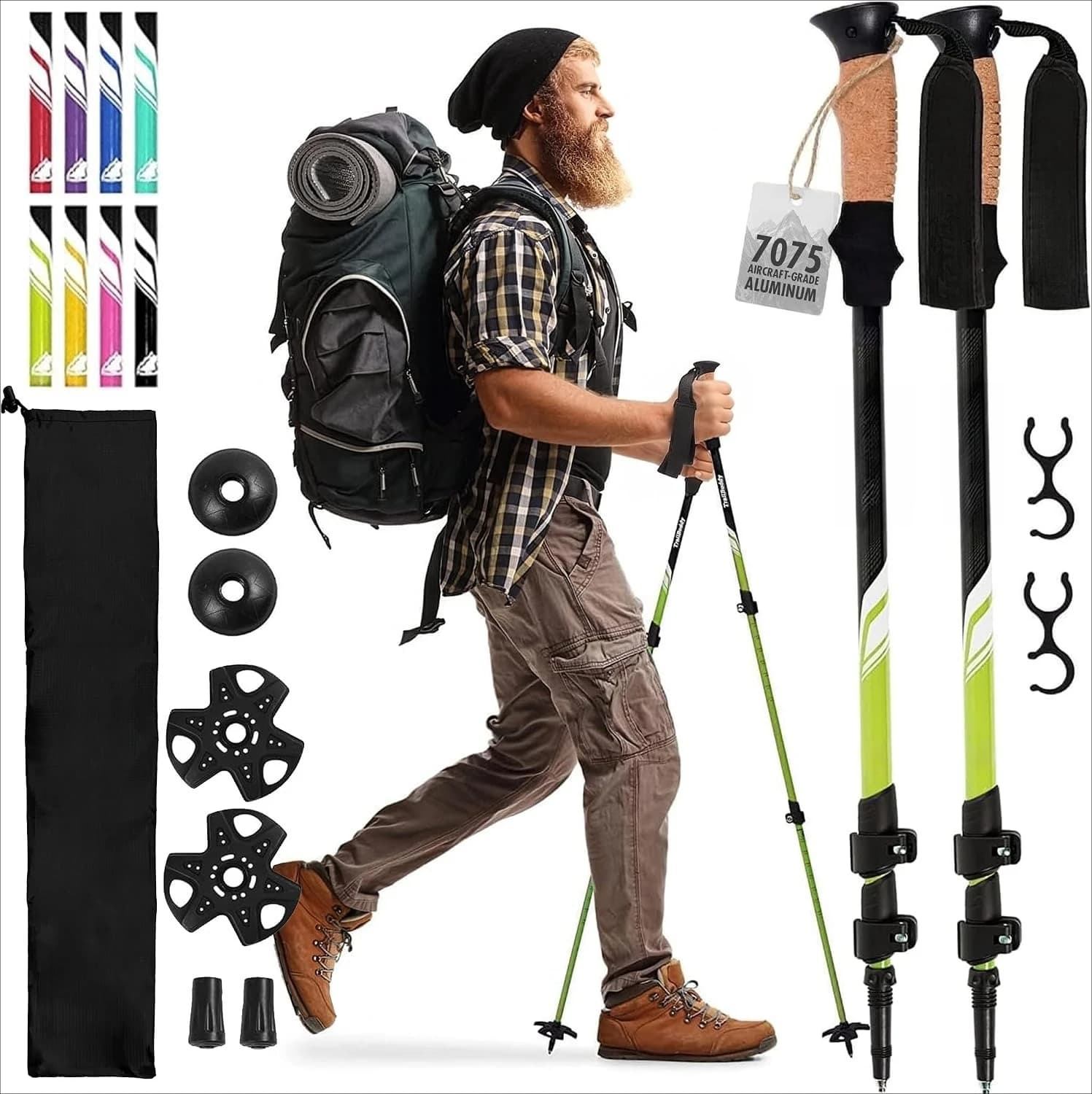 Lightweight 7075 Aluminum Collapsible Trekking Poles Balance Support Walking Sticks For Trail Hiking Nordic Walking Mountaineering Backpacking Daily Urban Walking Joint Stability Travel Gear For Men Women Adults Seniors Elderly