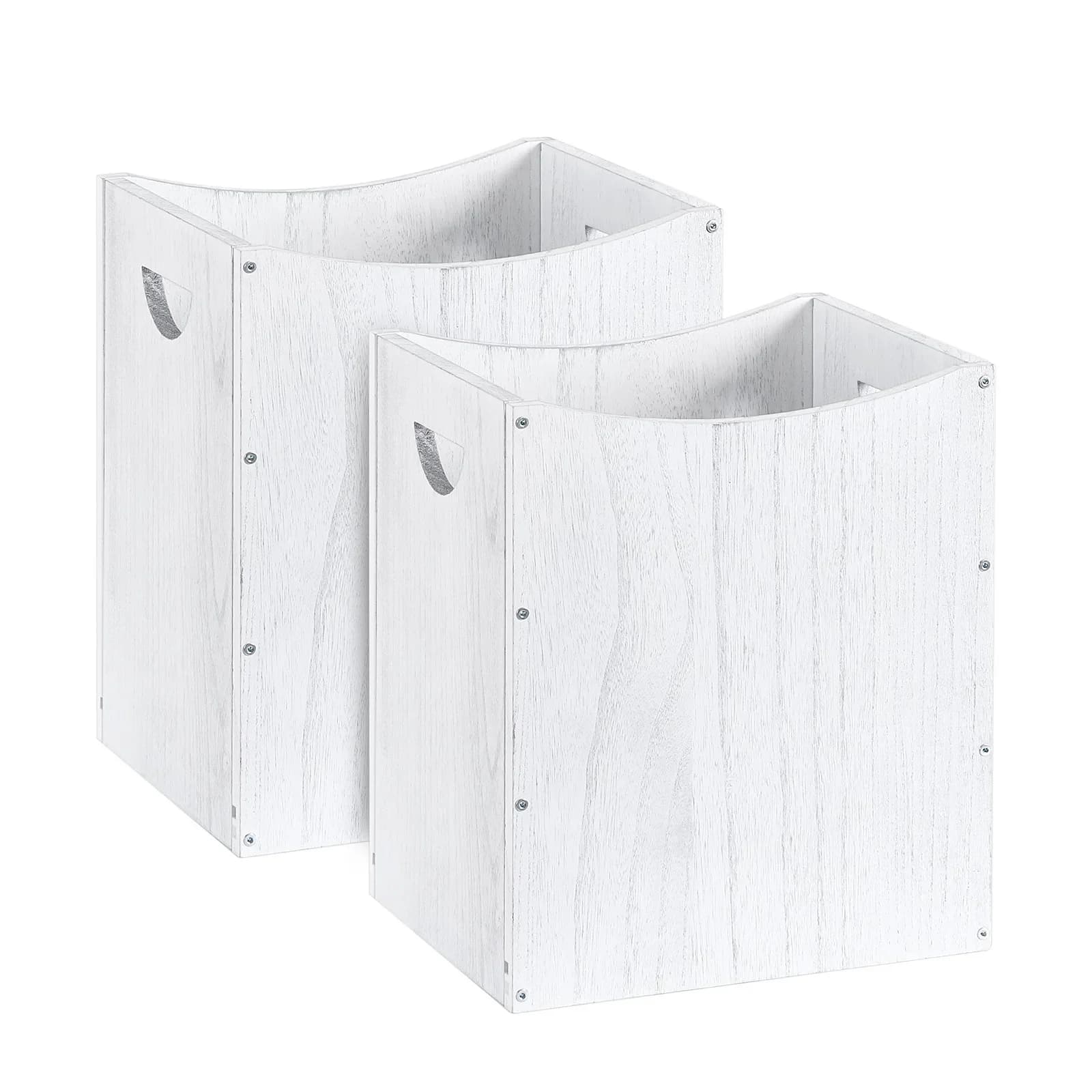 Rustic wood trash can 5.3 gallon with handles white wastebasket set of two