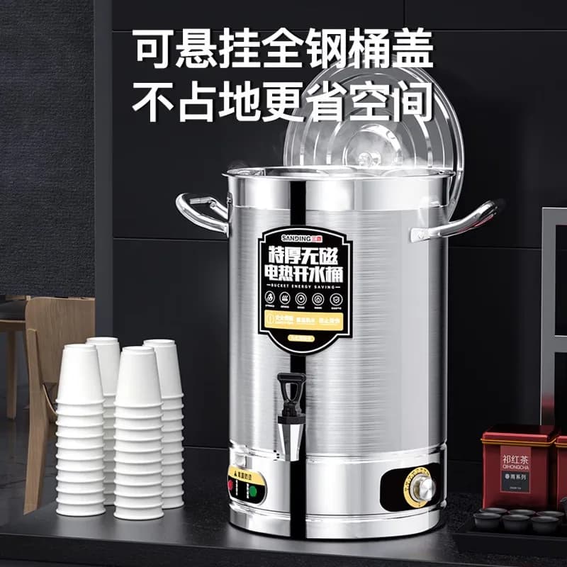 Large electric water heater, 304 stainless steel, for commercial use, with temperature control, thermal insulation and protection against dry boiling