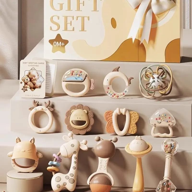 Confezione da 14 set regalo per neonati con sonaglino per neonati con campanello per massaggiagengive Giocattolo per lo sviluppo