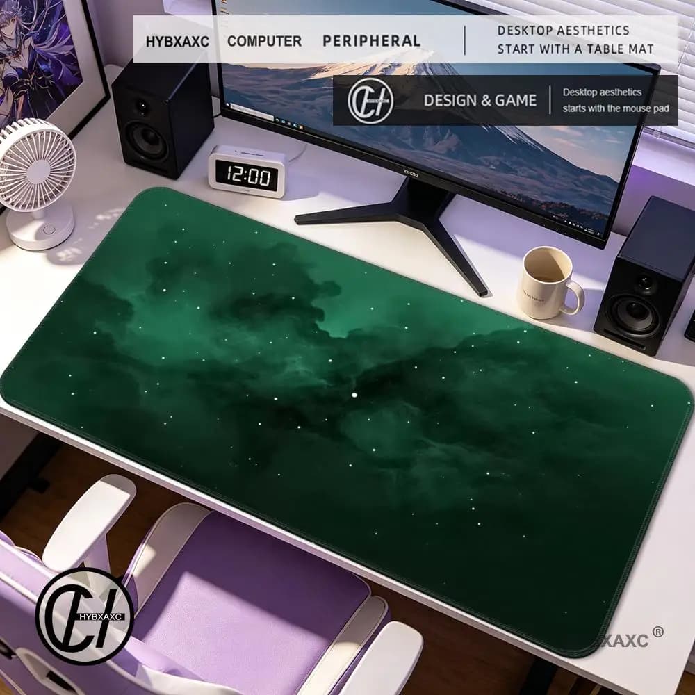 Dark Green Galaxy Art Mouse Pad Non Slip Rubber Desk Mat for Gaming and Office Use Pad for Laptop Desk Accessories