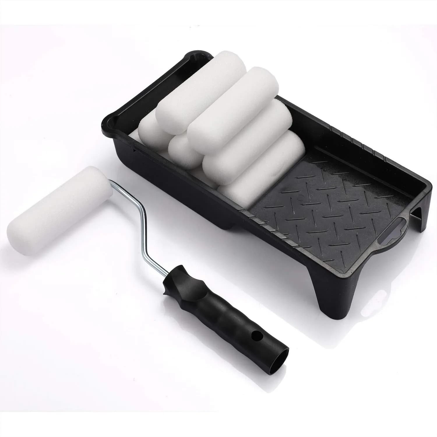 4-Inch Foam Paint Roller Set with Frame and 10 Refill Covers for Smooth Finish on Cabinets Furniture