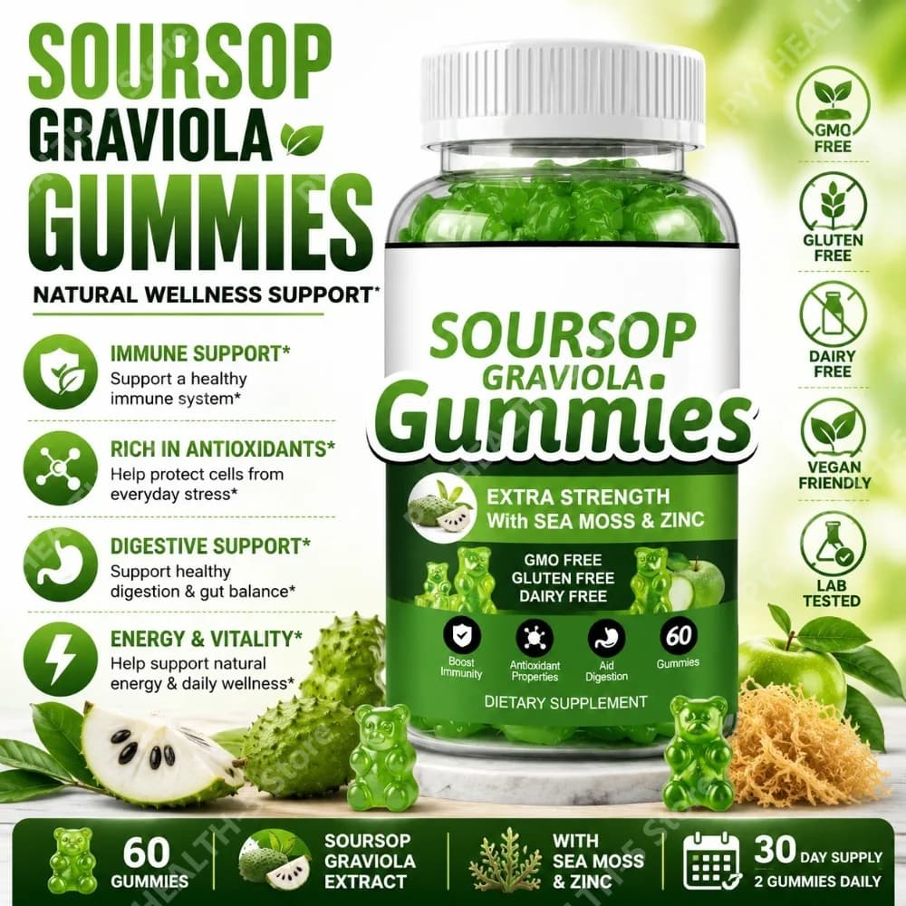 Graviola Gommose Caramel (Soursop) 2000mg with Marine Musk, Zinc and Vitamin C, 60 Pieces, Vegan Vegetal Mixture, Daily Wellness Supplement