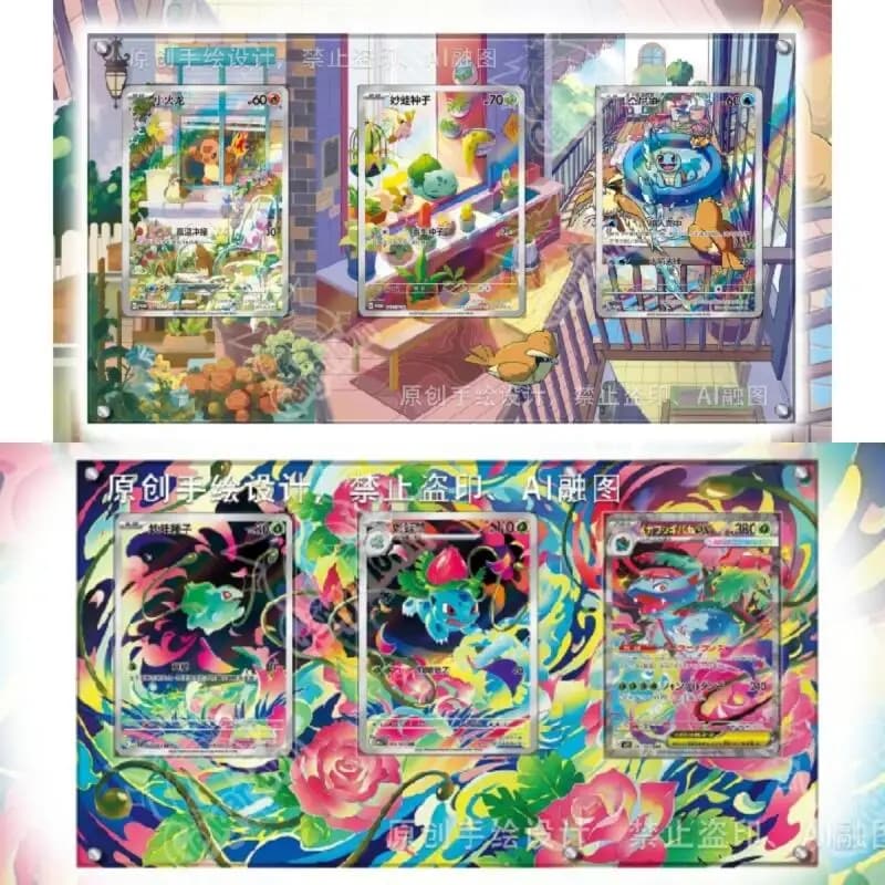 Anime Acrylic Protective Case for Kanto Starters Blastoise Charizard Venusaur Ptcg 3-Slot Extended Artwork Card Case Storage Box