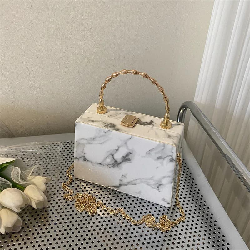 Borsa a tracolla in acrilico da donna borsa a catena con motivo in marmo moda borsa da sera con pochette Matal Hadle da donna
