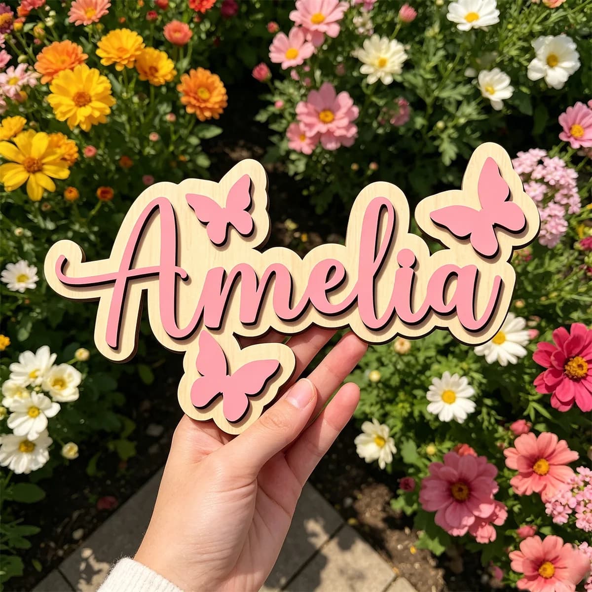 1pc personalized double-layer wooden surname brand, multi-layer customized gift, butterfly shaped, children's room decoration