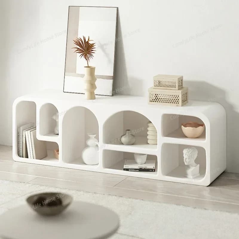 Mobile TV Bianco in Offerta, Portatile e Moderno, per Soggiorno, con Supporto per Monitor, Set Tavolo da Salone, Design Nordico