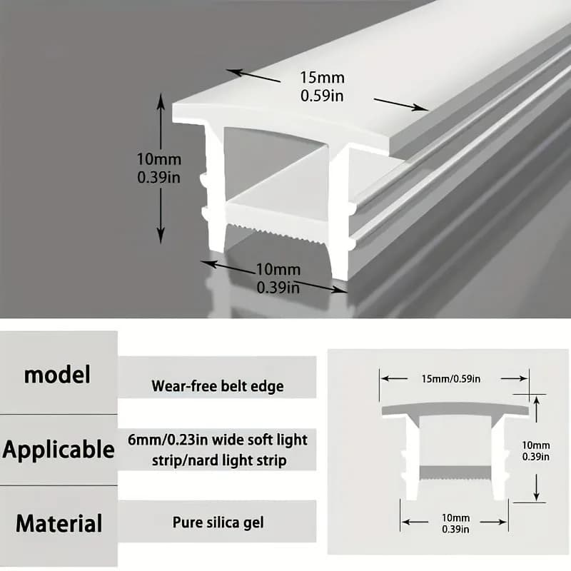 Silicone LED Neon Light Cover 1/2/3/5/10m 1010 Soft Light Recessed Installation Compatible with 6mm LED Strips