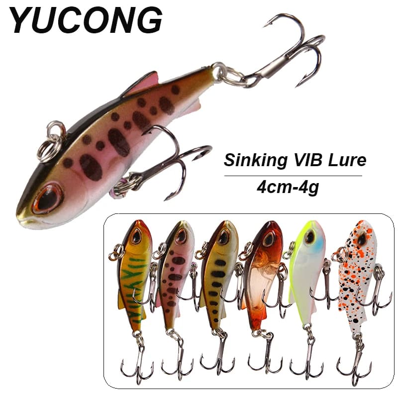 YUCONG 1PC Lipless VIB Lure 4cm-4g Sinking Fishing Bait Micro Vibration Wobbler Hard Crankbait artificiale per l'estate Pesca Isca