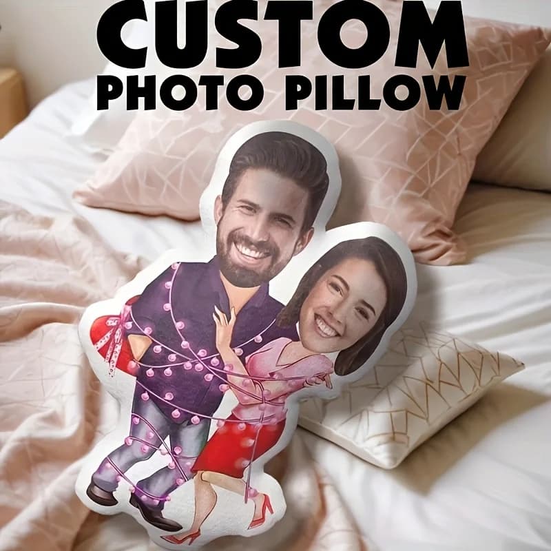 Cuscino Personalizzato con Foto per San Valentino, Cuscino in Peluche Stampato con Silhouette Personalizzata per Matrimonio, Regalo per la Stagione Nuziale